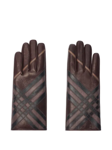 Burberry قفازات جلد بنقش كاروهات