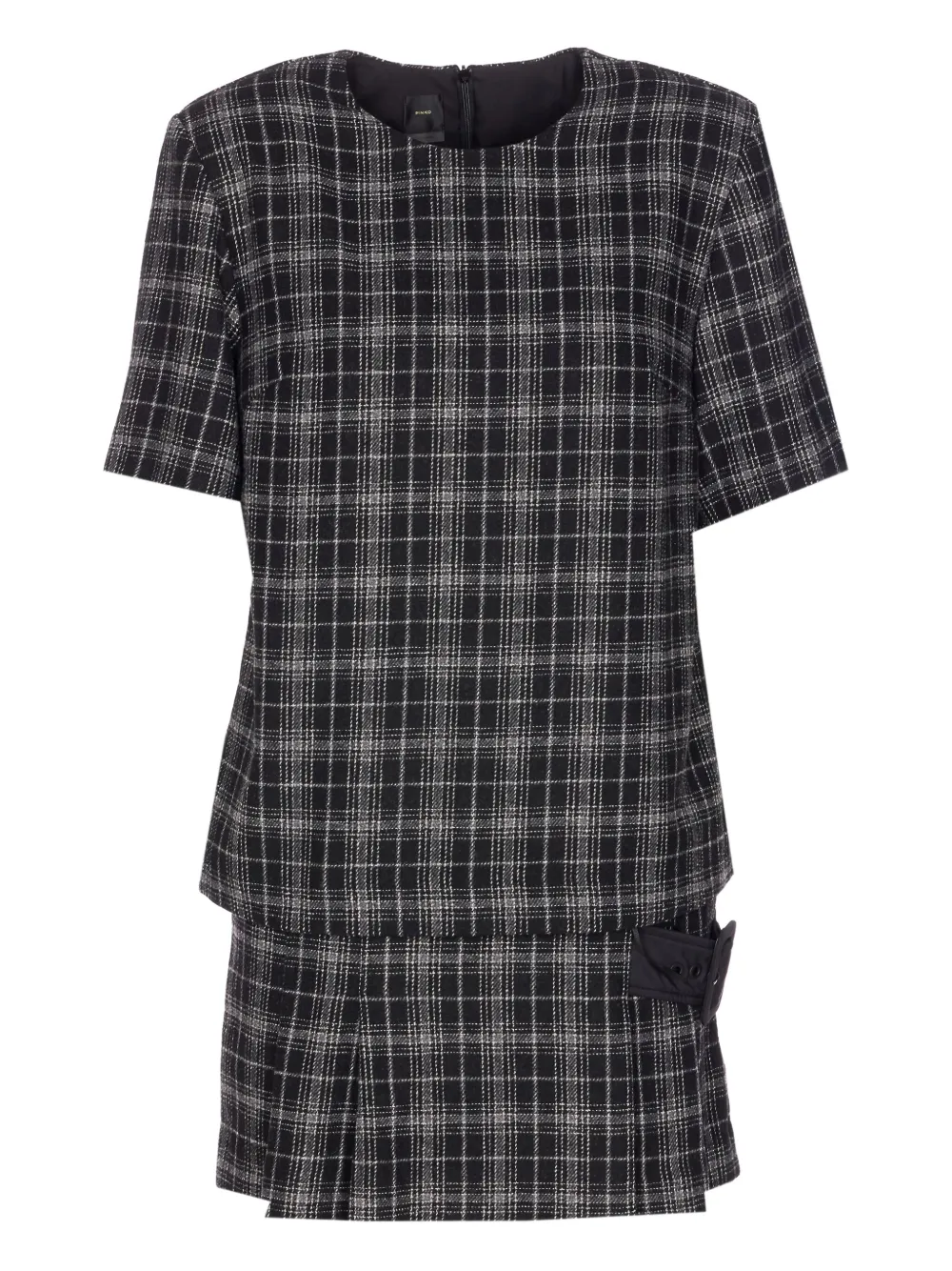 Pinko Check-pattern Belted Mini Dress In Black