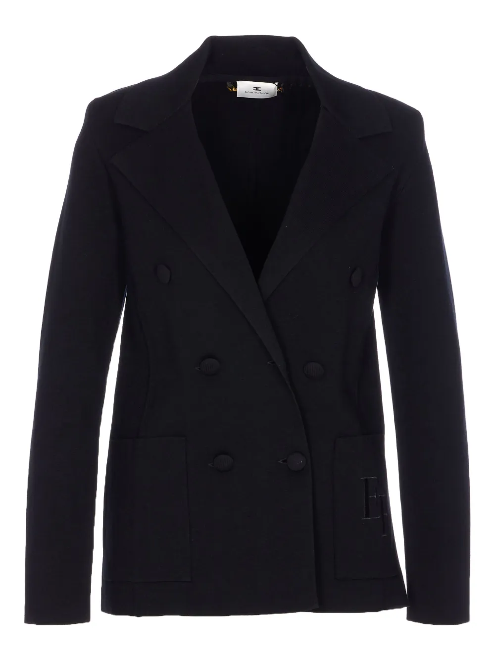 Elisabetta Franchi Double-breasted Knit Jacket With Embroidery Clothing In Black