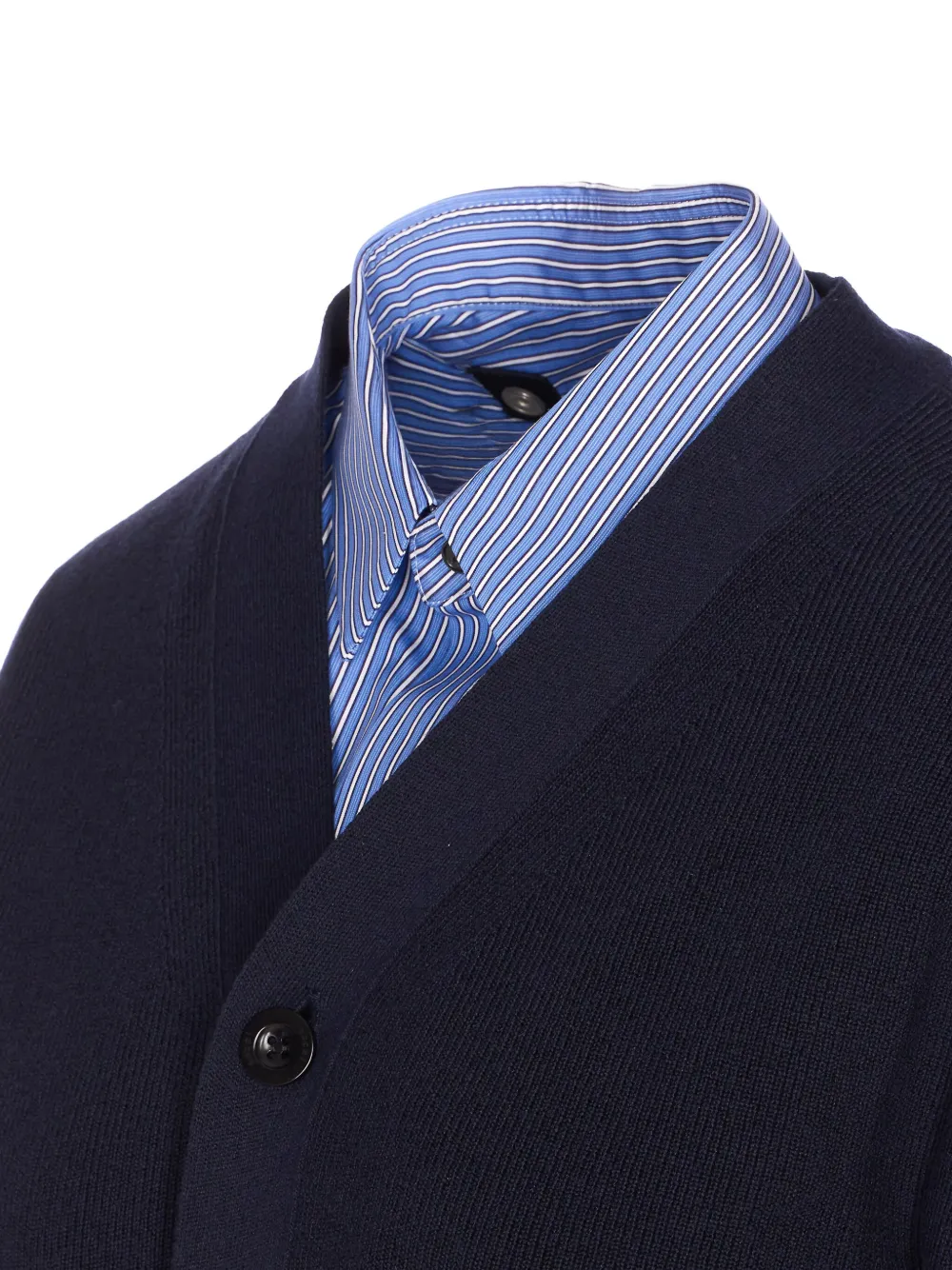 Sacai Button-front Striped Shirt Cardigan In Blue