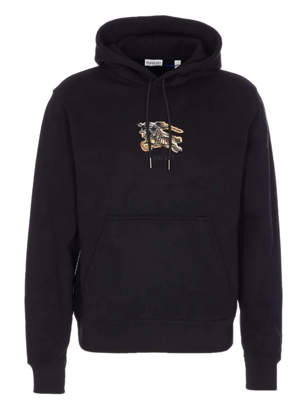 Burberry EKD Check Logo Patch Hoodie | Black | FARFETCH