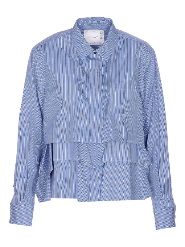 Sacai ストライプ ラッフル シャツ | ブルー | FARFETCH JP