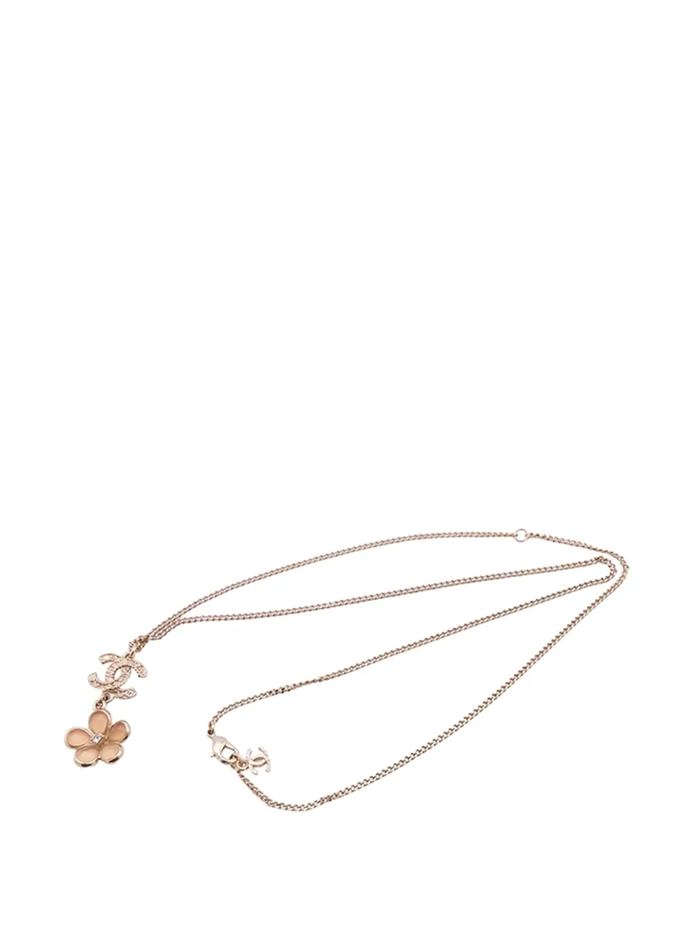 CHANEL Pre-Owned 2018 Gold Plated Resin Rhinestone CC Flower Pendant Necklace costume necklace | Gold | Image 1