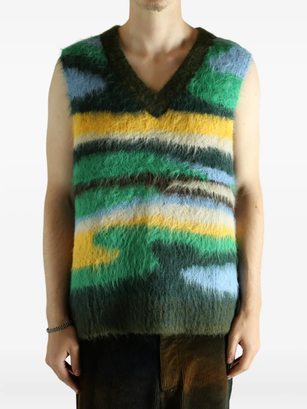 The Elder Statesman striped V-neck vest - Groen