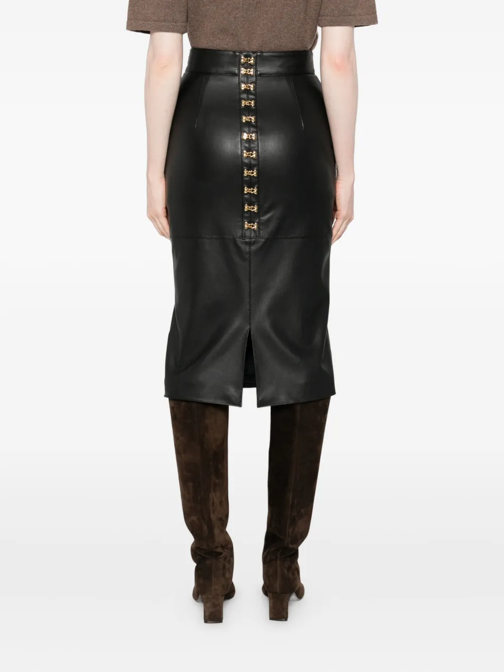Elisabetta Franchi Leather Pencil Skirt In Blue