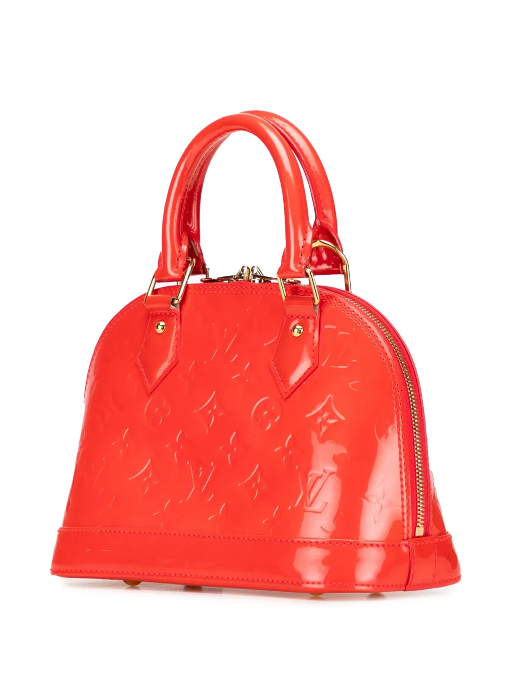 Pre-owned Louis Vuitton 2012 Monogram Vernis Alma Bb Satchel In Orange