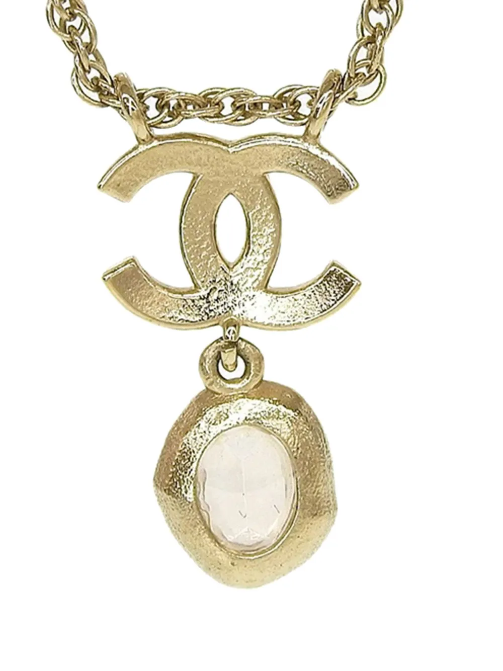 Pre-owned Chanel 2021 Gold Plated Cc Faux Pearl Rhinestone Drop Pendant Necklace Costume Necklace