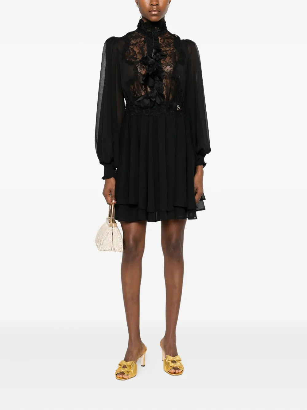 Babylone Paris floral-lace mini dress - Zwart