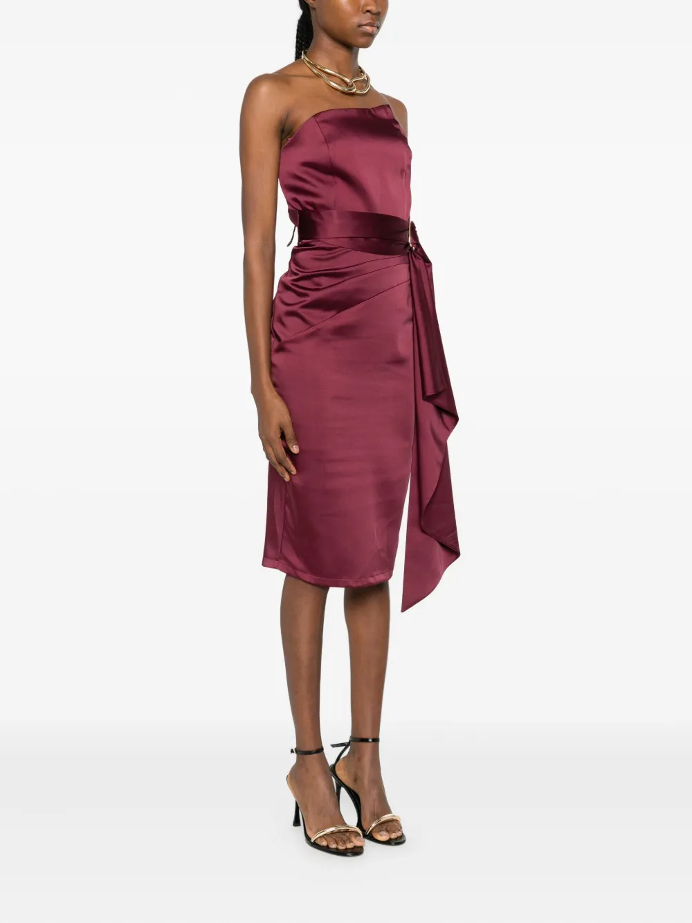 Babylone Paris Eureka Belted Midi Dress In Red