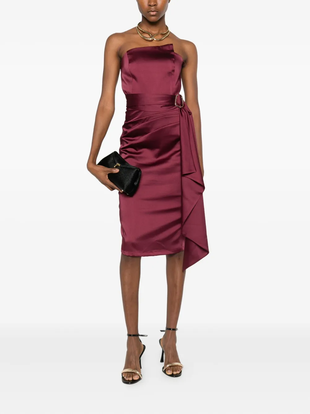 Babylone Paris Eureka Belted Midi Dress In Red