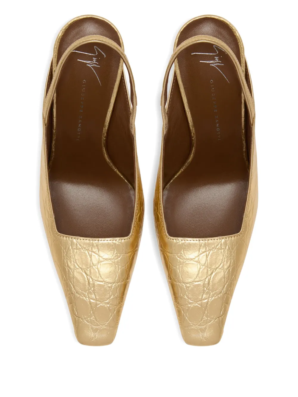 Giuseppe Zanotti 90 mm Brendha muiltjes met vierkante neus met krokodillenprint Goud