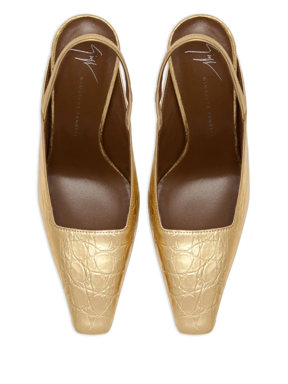 Giuseppe Zanotti 90 mm Brendha muiltjes met vierkante neus met krokodillenprint Goud