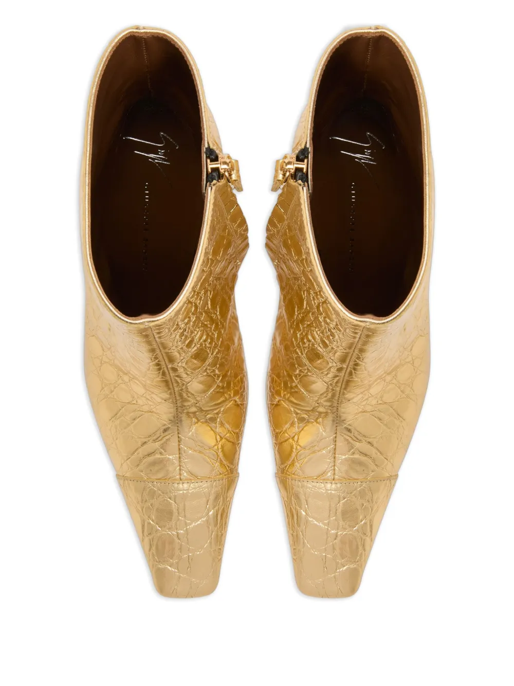 Giuseppe Zanotti 90 mm Janiee laarzen met krokodillenprint en vierkante neus Goud