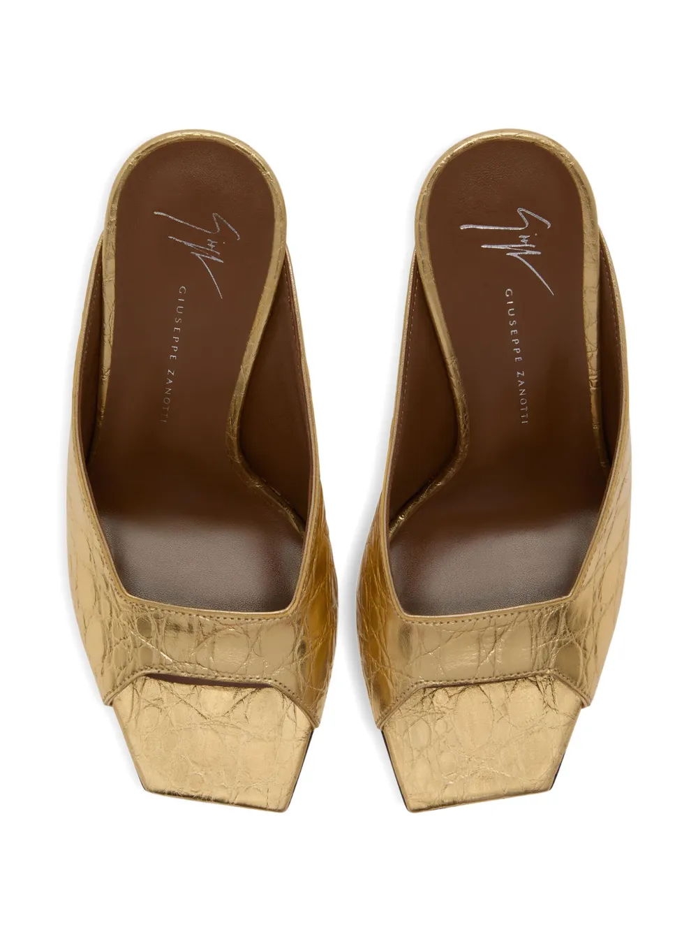 Giuseppe Zanotti 105mm Mya Crocodile-print Square-toe Sandals In Gold