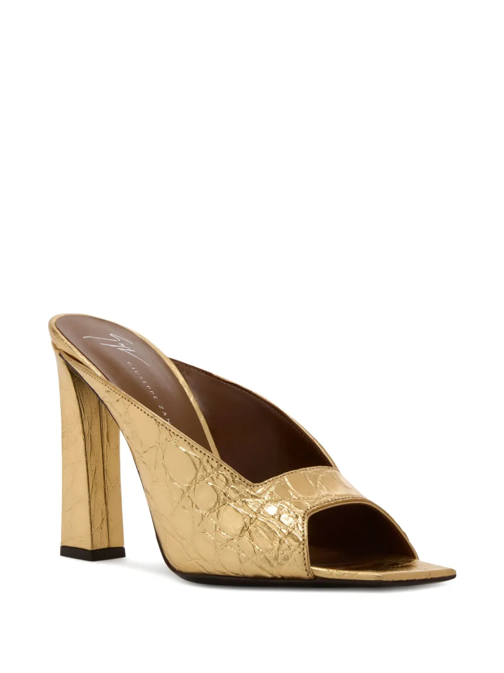 Giuseppe Zanotti 105mm Mya Crocodile-print Square-toe Sandals In Gold