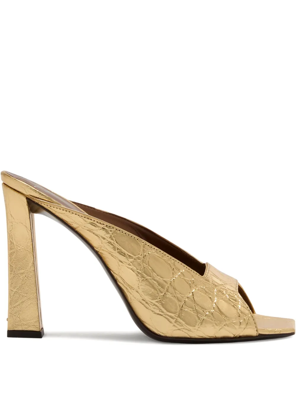 Giuseppe Zanotti 105mm Mya Crocodile-print Square-toe Sandals In Gold
