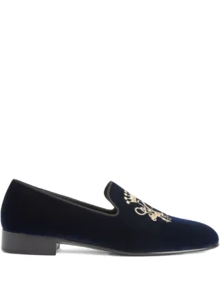 Giuseppe Zanotti ブルーローファー Giuseppe Zanotti TERENCE grosgrain-embroidered Loafers | Blue
