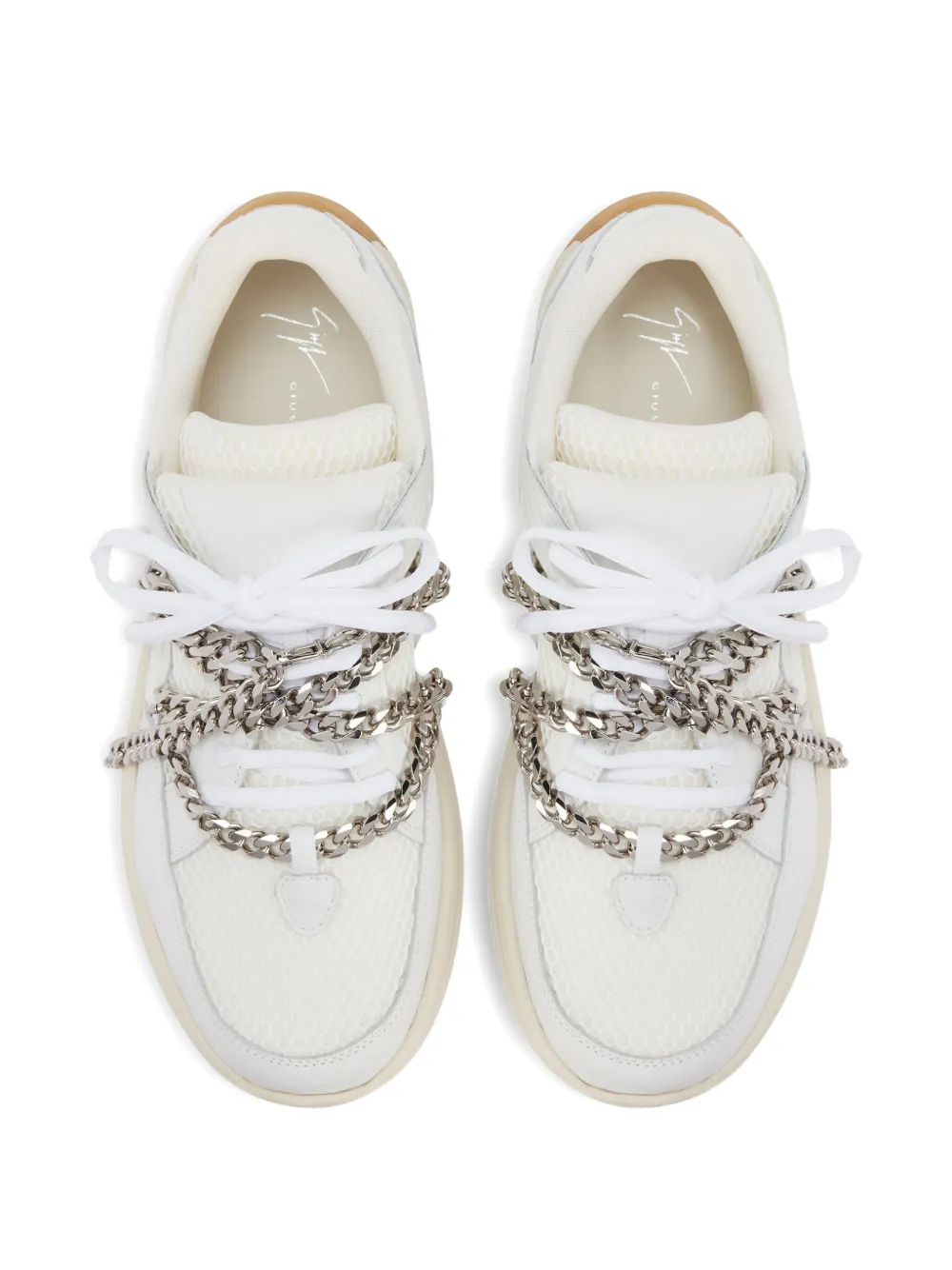 Giuseppe Zanotti Leren sneakers met ketting Wit