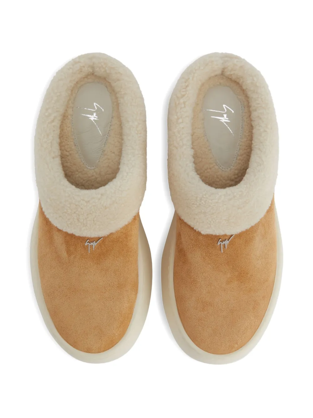 Giuseppe Zanotti Klompen van imitatielamswol met plateauzool Bruin