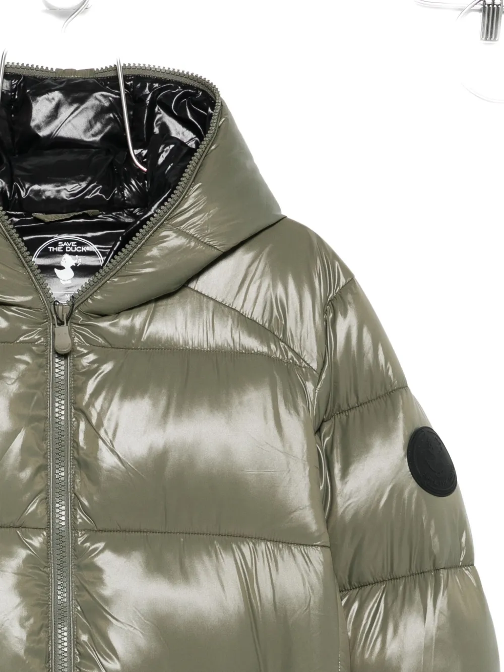Save The Duck Logo-appliqué Coat In Green
