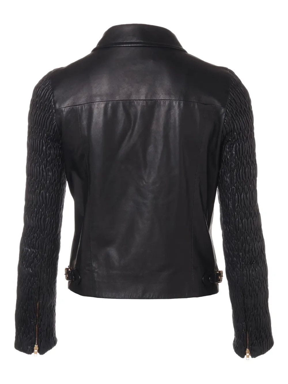 Miu Miu Pre-Owned 2017 matelassé-sleeve leather jacket | Image 2