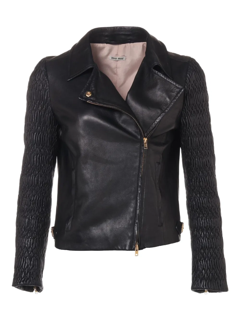 Miu Miu Pre-Owned 2017 matelassé-sleeve leather jacket | Black | Image 1