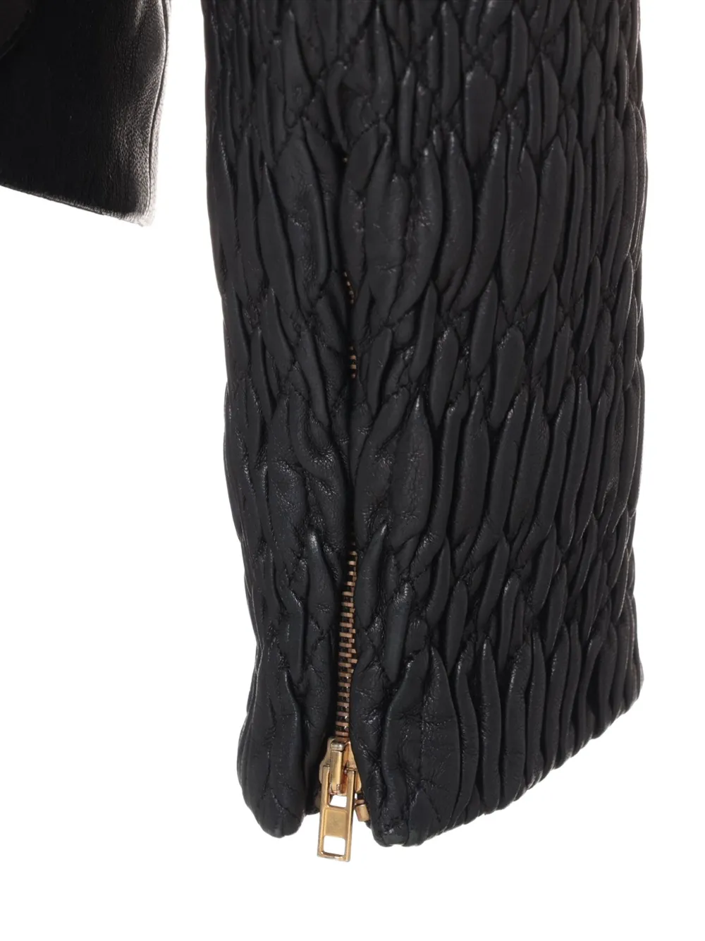Pre-owned Miu Miu 2017 Matelassé-sleeve Leather Jacket In Black
