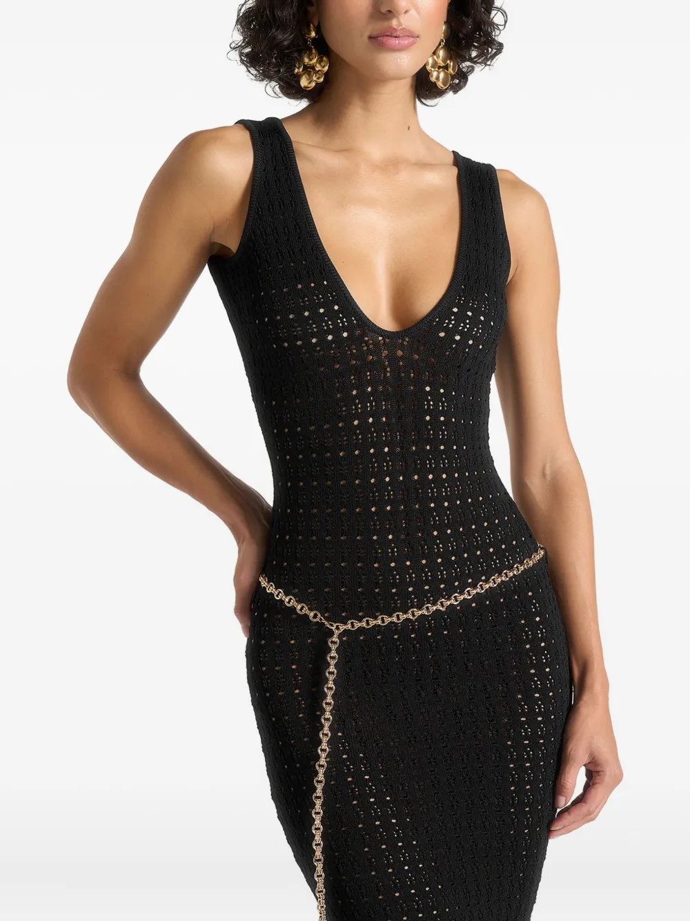 Manière De Voir Pointelle Open-back Maxi Dress In Black