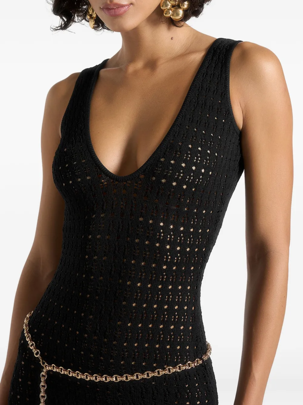 Manière De Voir Pointelle Open-back Maxi Dress In Black