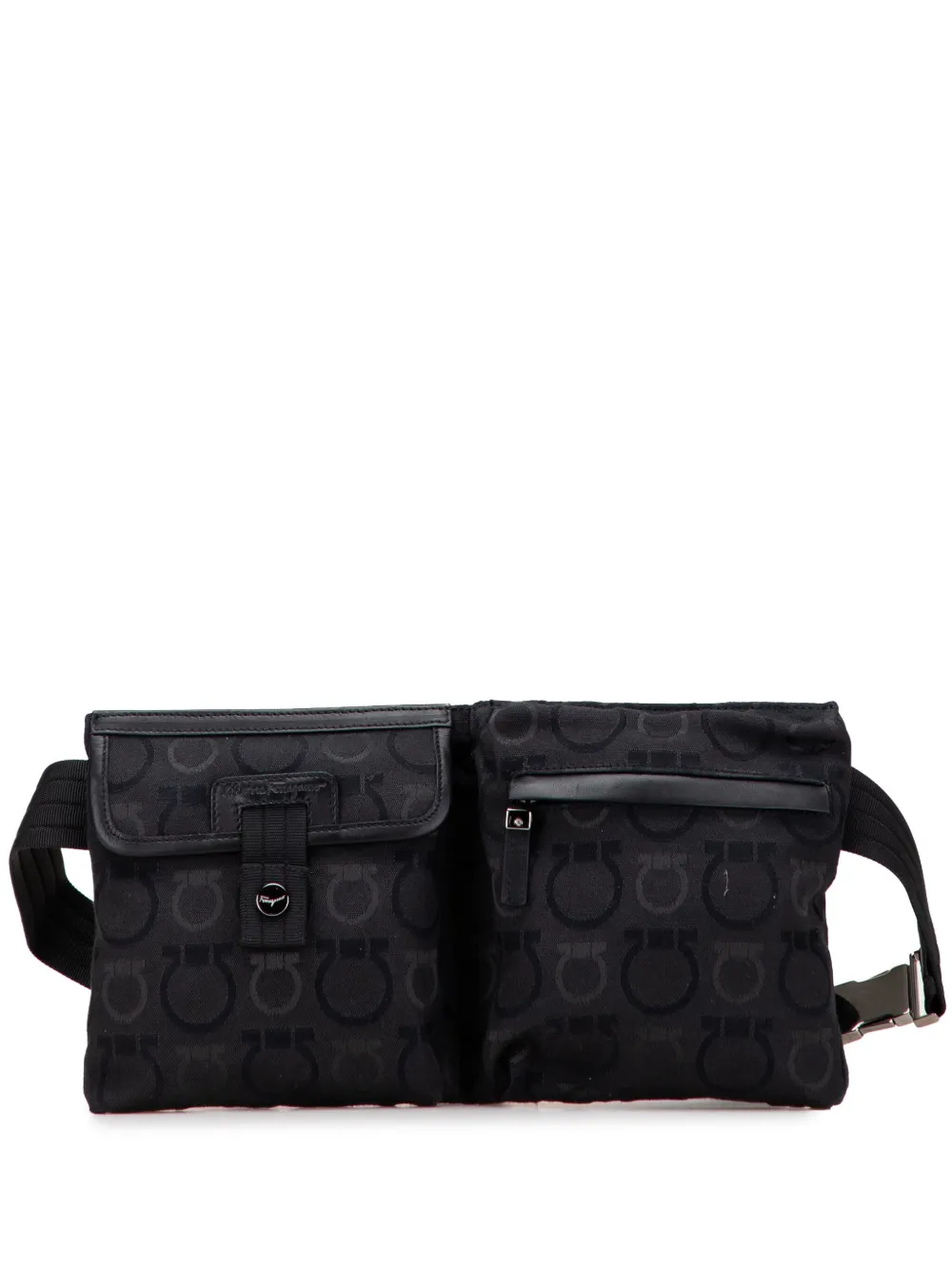 Pre-owned Ferragamo 2022 Gancini Canvas Belt Bag In Black