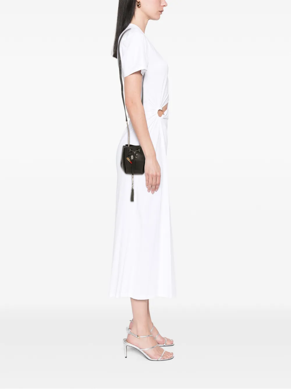 Pre-owned Saint Laurent 2015 Mini Leather Monogram Embellished Bourse Bucket Bag In Black