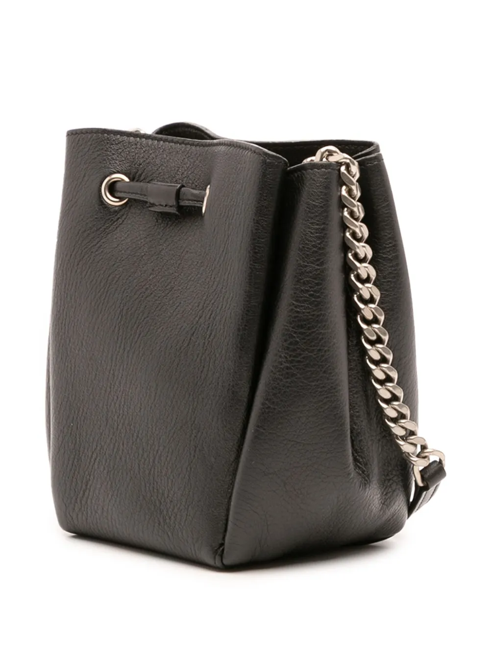 Pre-owned Saint Laurent 2015 Mini Leather Monogram Embellished Bourse Bucket Bag In Black