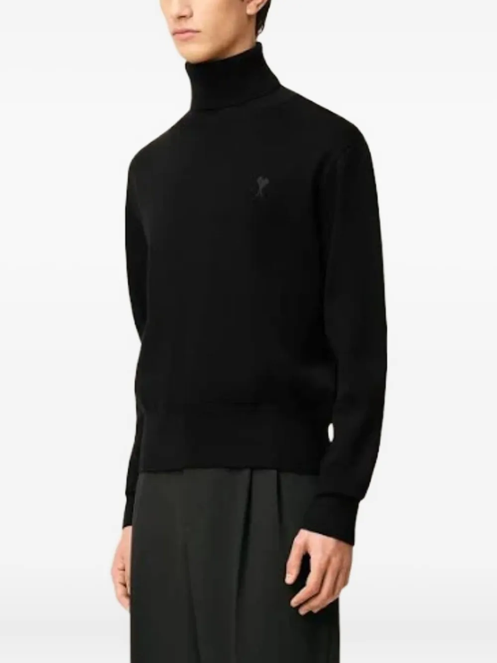 Ami Alexandre Mattiussi Ami De Coeur-embroidered Turtleneck Sweater In Black