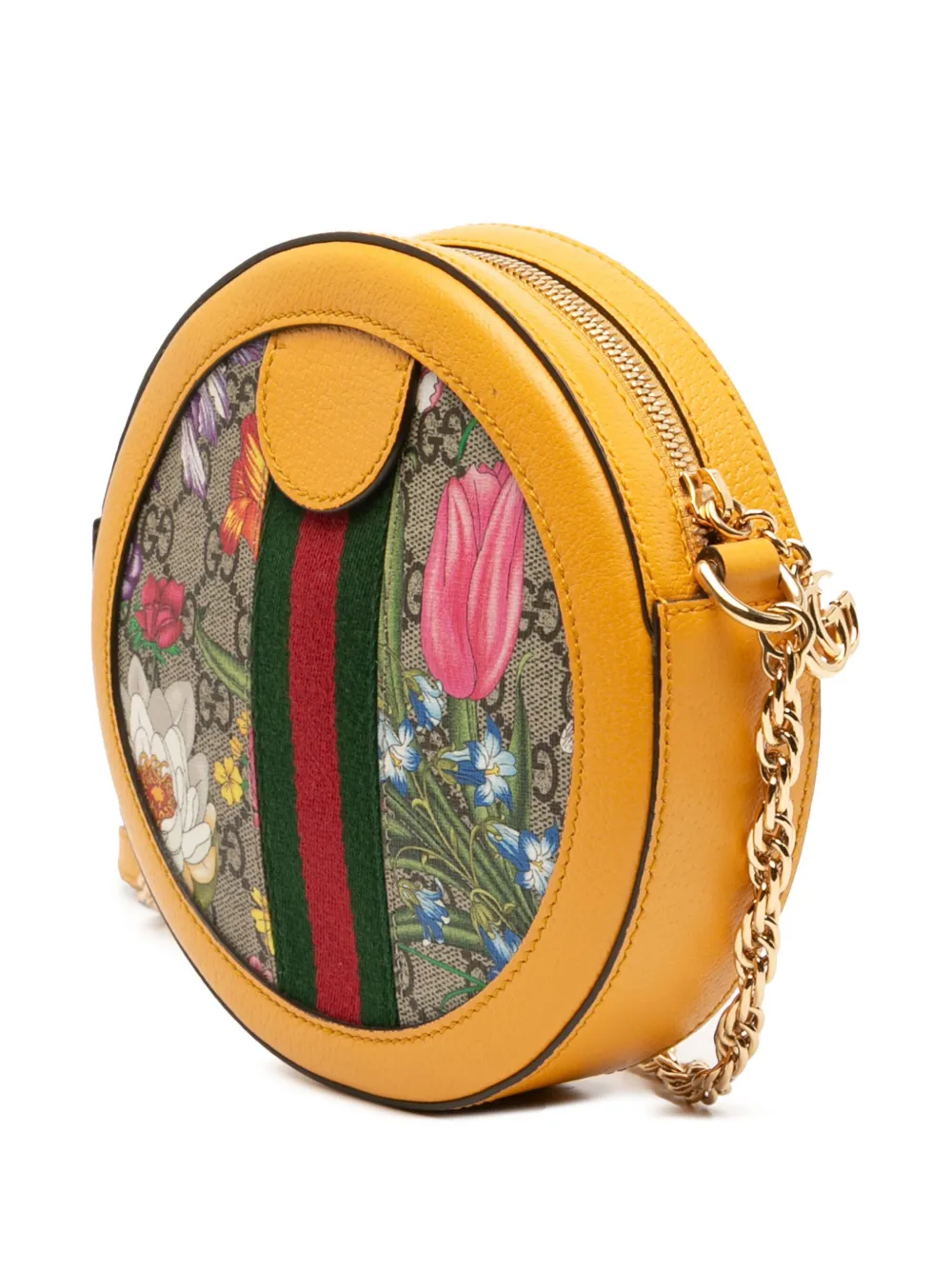 Pre-owned Gucci 2016-2025 Mini Gg Supreme Flora Ophidia Round Crossbody Bag In Brown