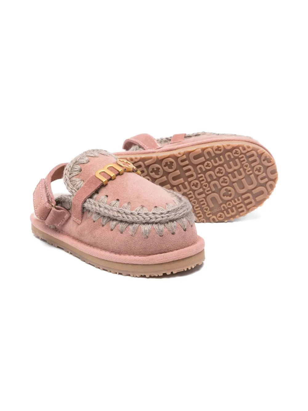 Mou Kids braided-detail logo slippers - Roze