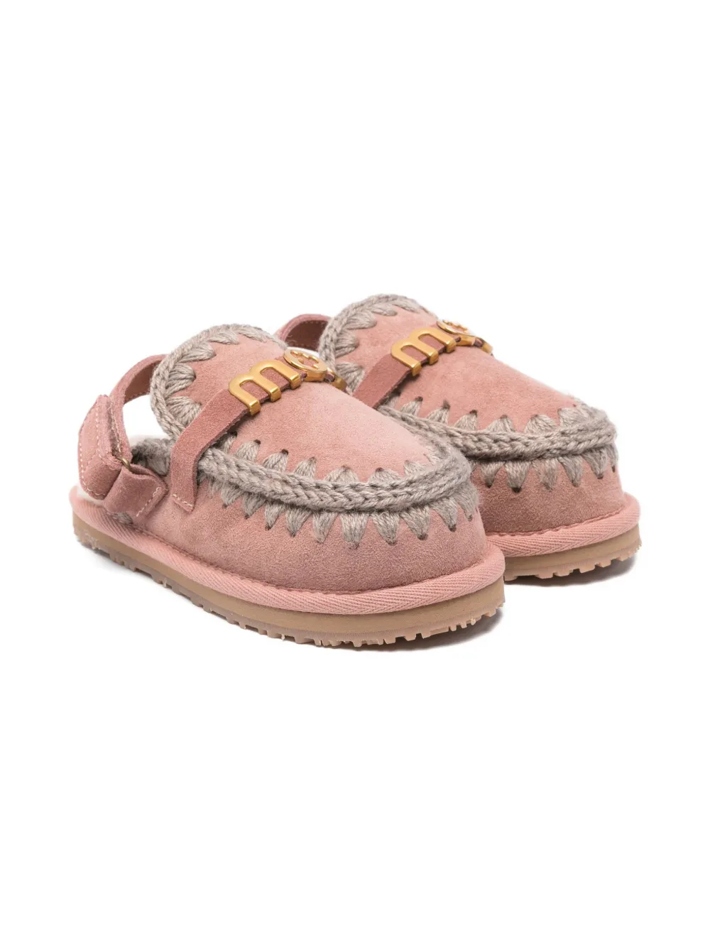 Mou Kids' Braided-detail Logo Slippers In Pink