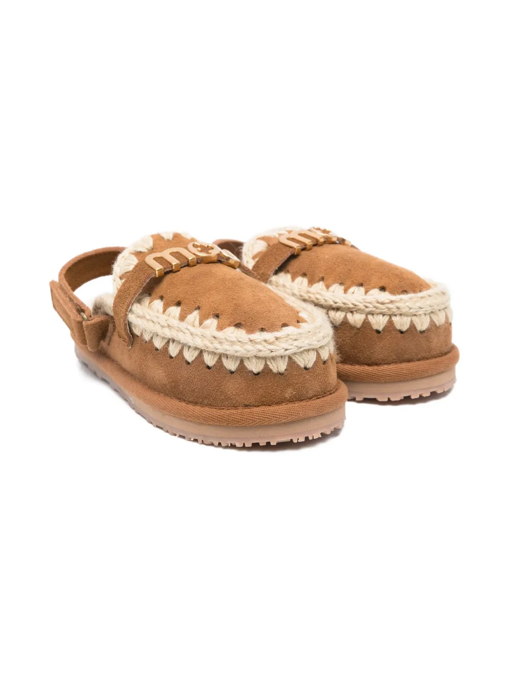 Mou Kids' Suede Slippers In Brown