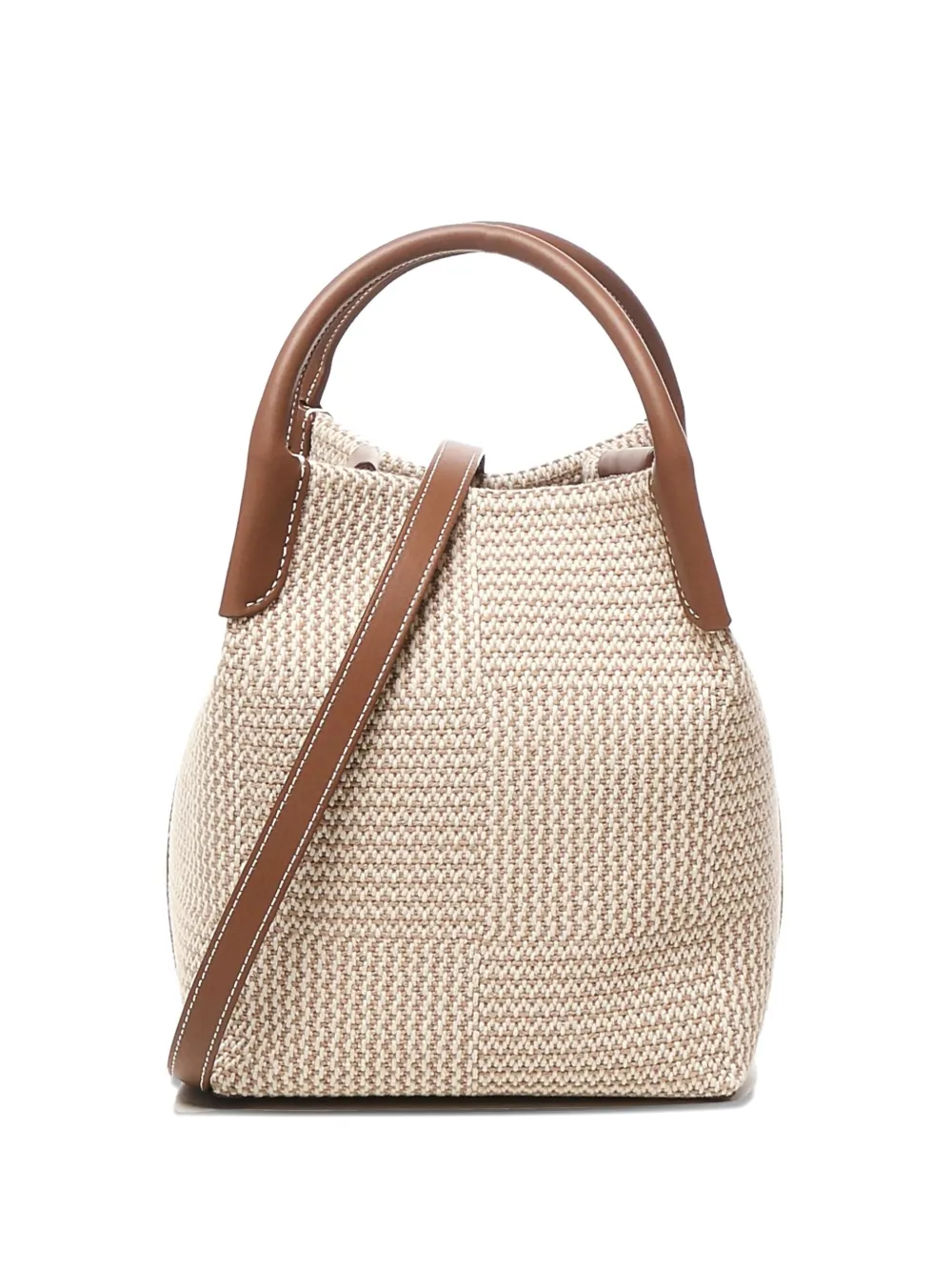 Loro Piana Mini Woven Leather-trimmed Tote Bag In Neutral