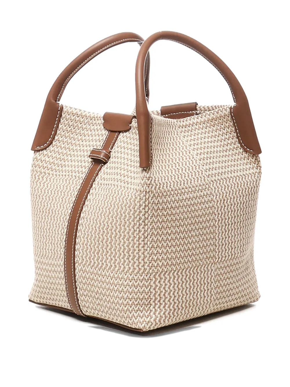 Loro Piana Mini Woven Leather-trimmed Tote Bag In Neutral