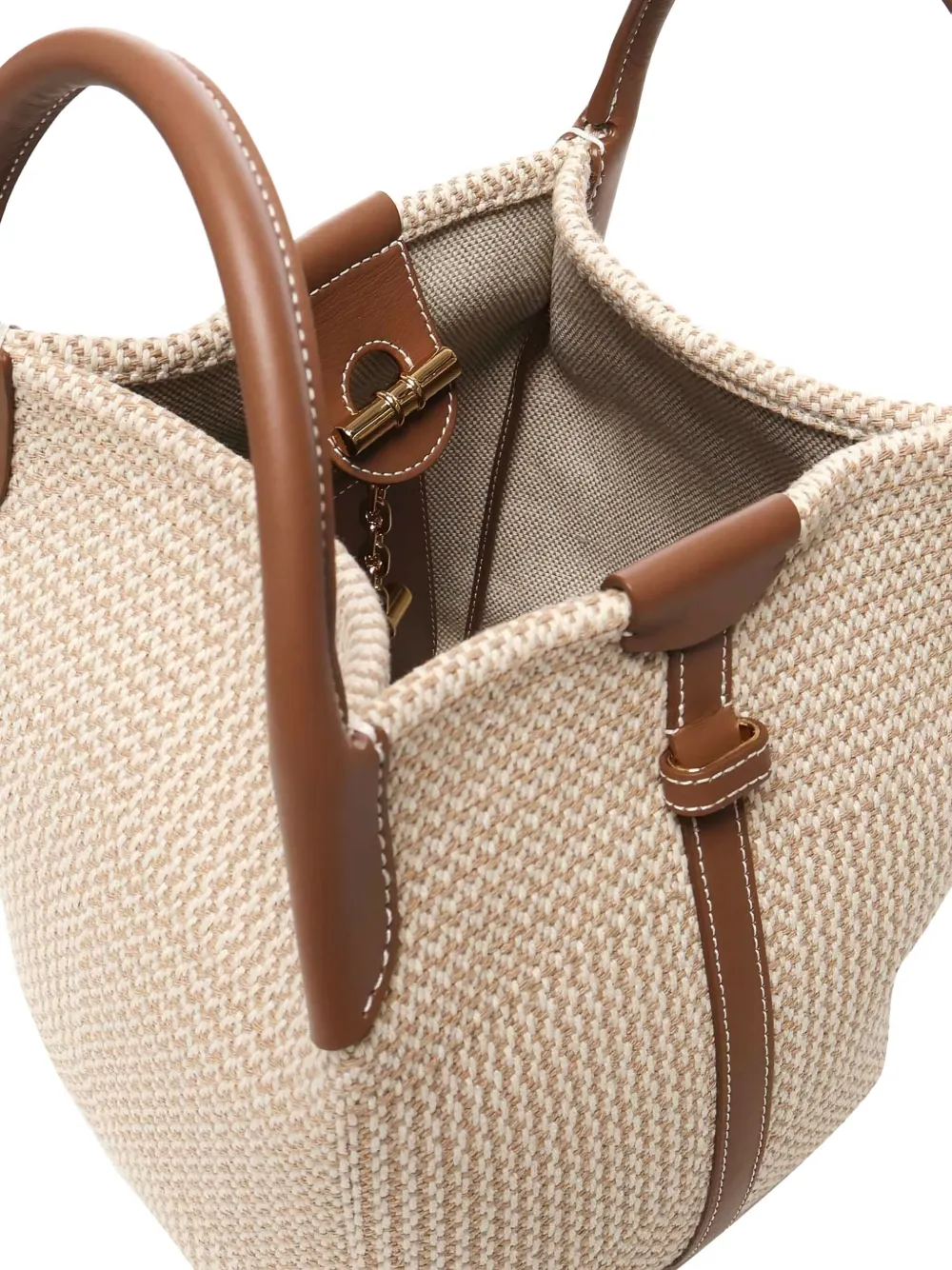 Loro Piana Mini Woven Leather-trimmed Tote Bag In Neutral
