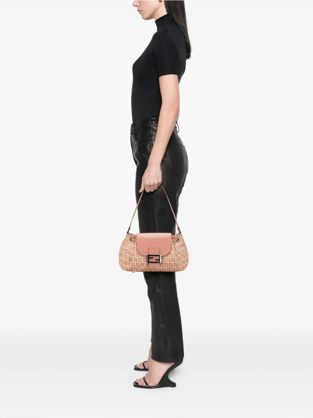 Pre-owned Fendi 2000-2010 Zucchino Canvas Drawstring Shoulder Bag In Brown