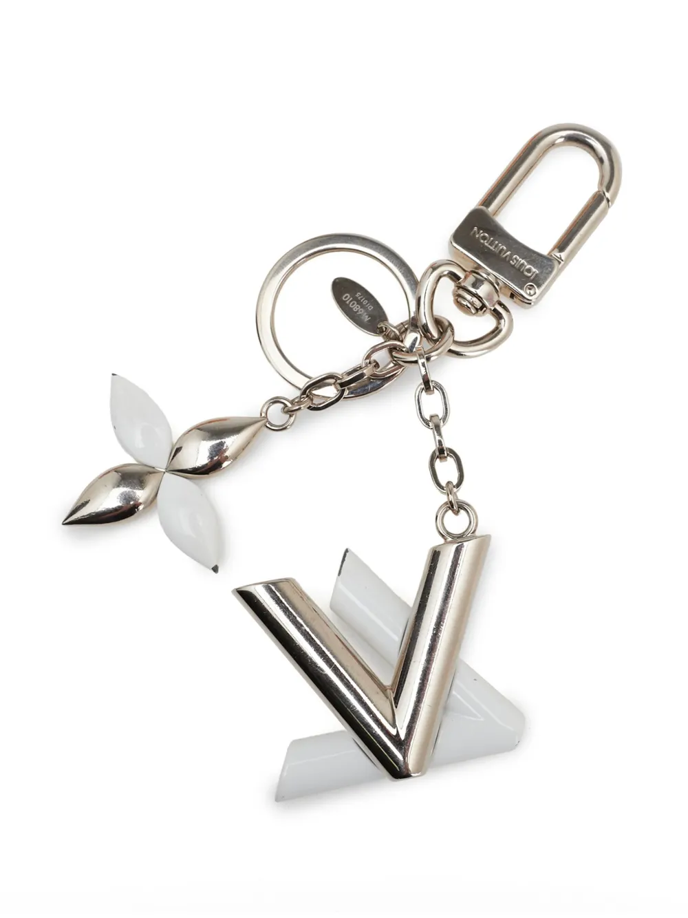 Pre-owned Louis Vuitton 2015 Silver Resin Lv Twist Ring Key Chain