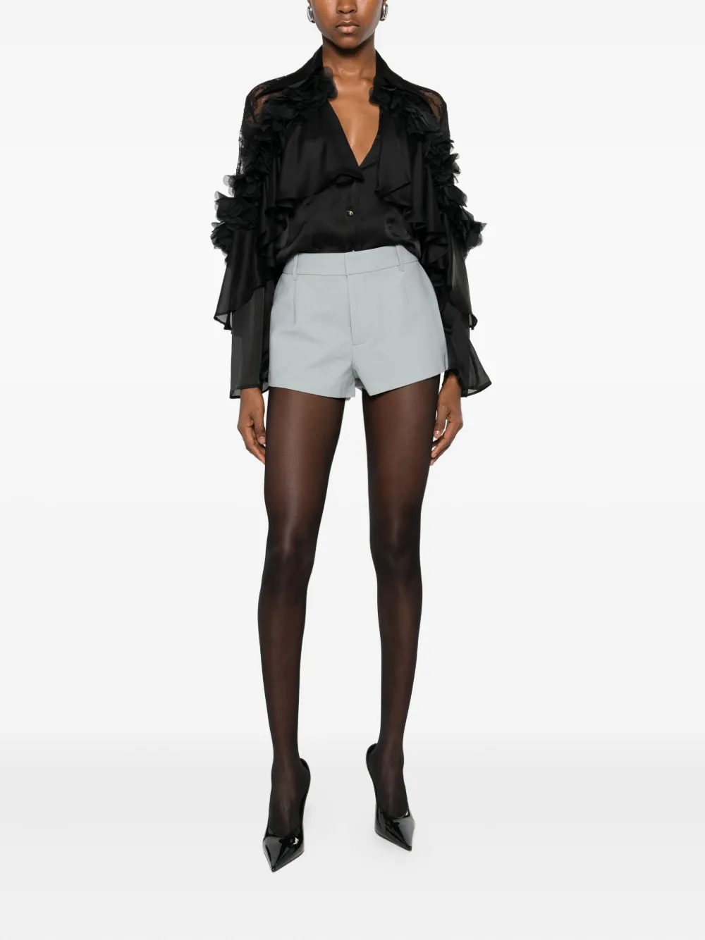 Babylone Paris lace-detail ruffled shirt - Zwart
