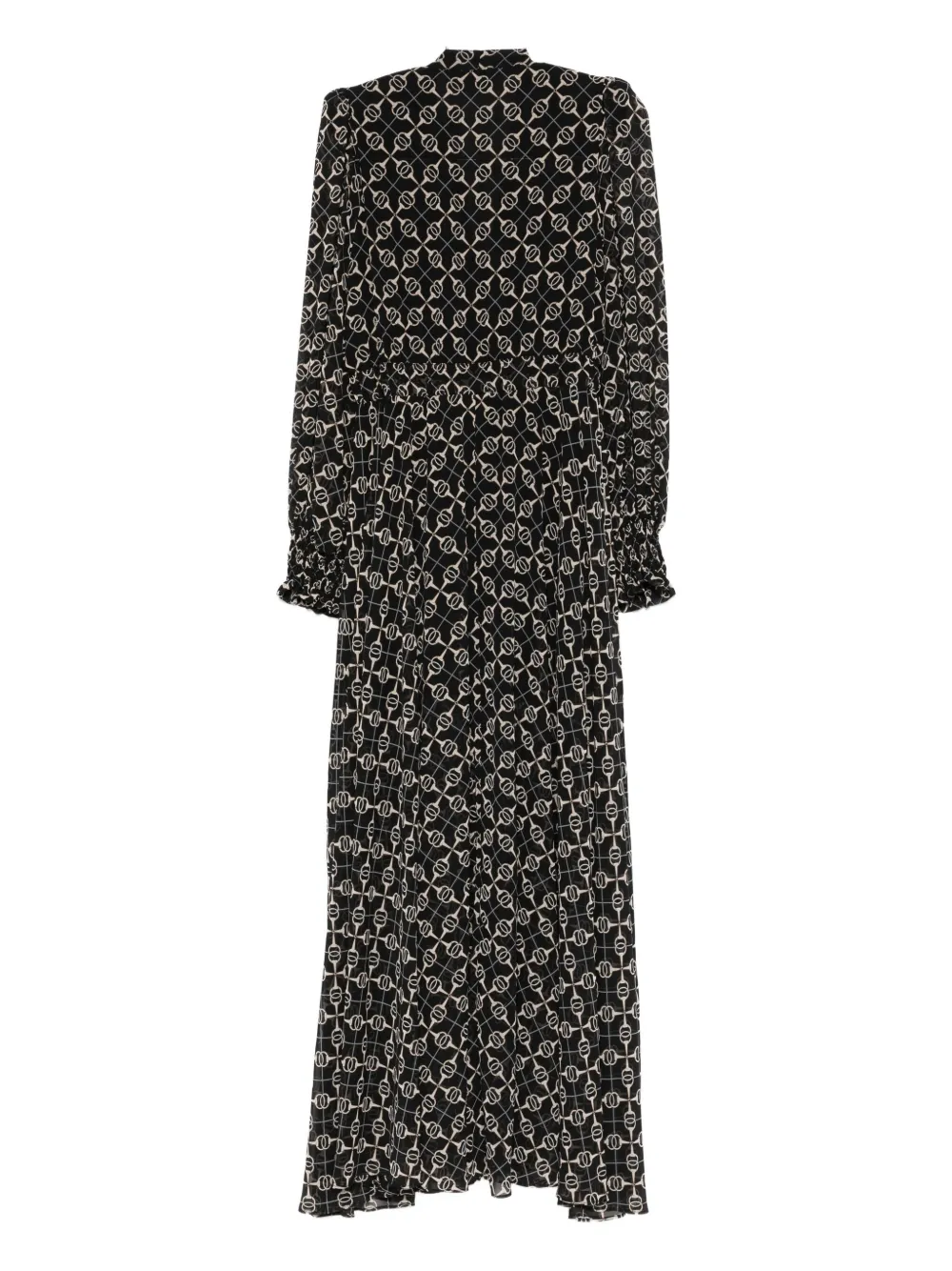 Babylone Paris chain-print ruffled-cuff maxi dress - Zwart