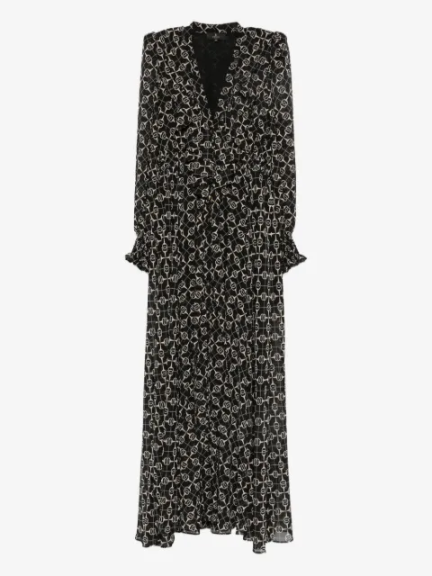Babylone Paris chain-print ruffled-cuff maxi dress