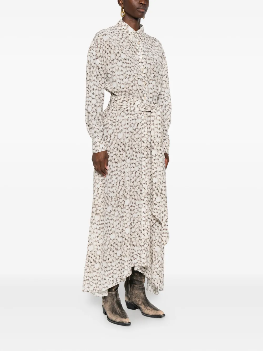 Isabel Marant Floral Long Sleeve Shirt Dress With Belt In Neutral