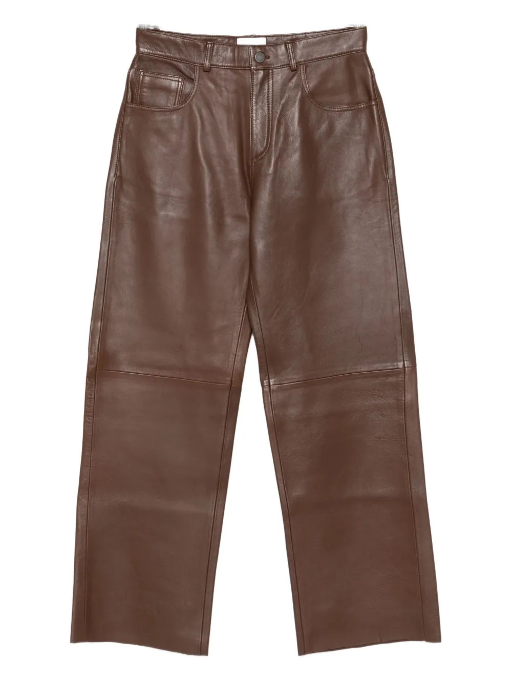 Haikure Wide Leg Leather Trousers Pockets In Brown