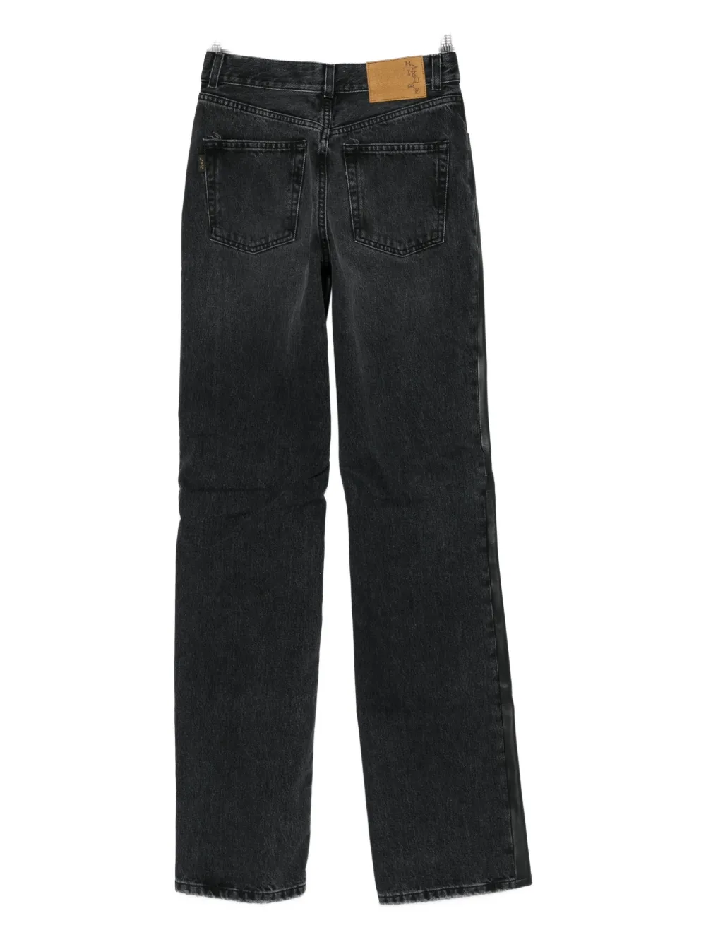 Haikure Leather And Denim Straight Leg Trousers In Black