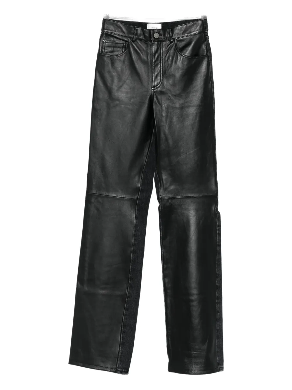 Haikure Leather And Denim Straight Leg Trousers In Black