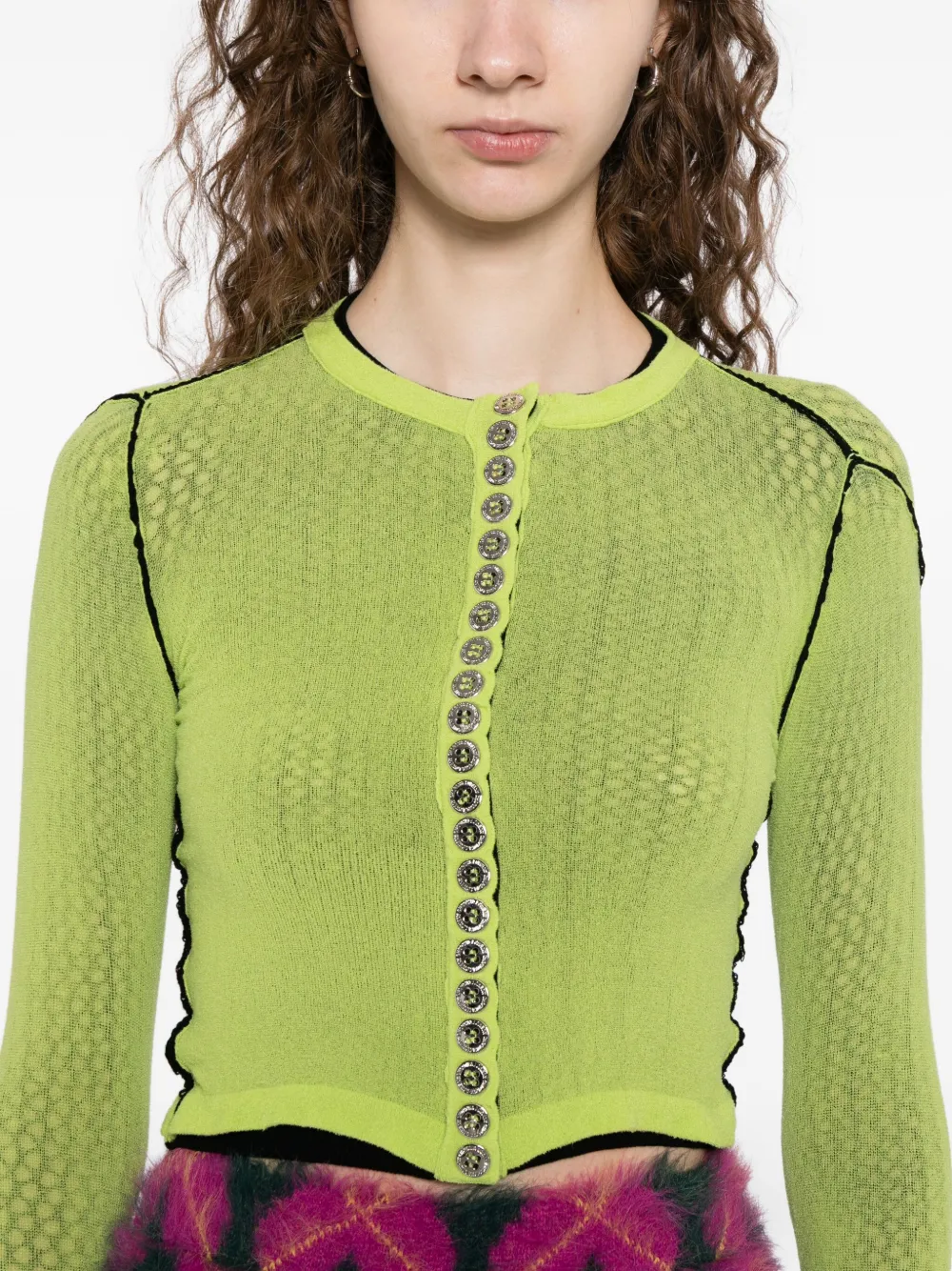 Chopova Lowena Fishnet-layer Cardigan In Yellow